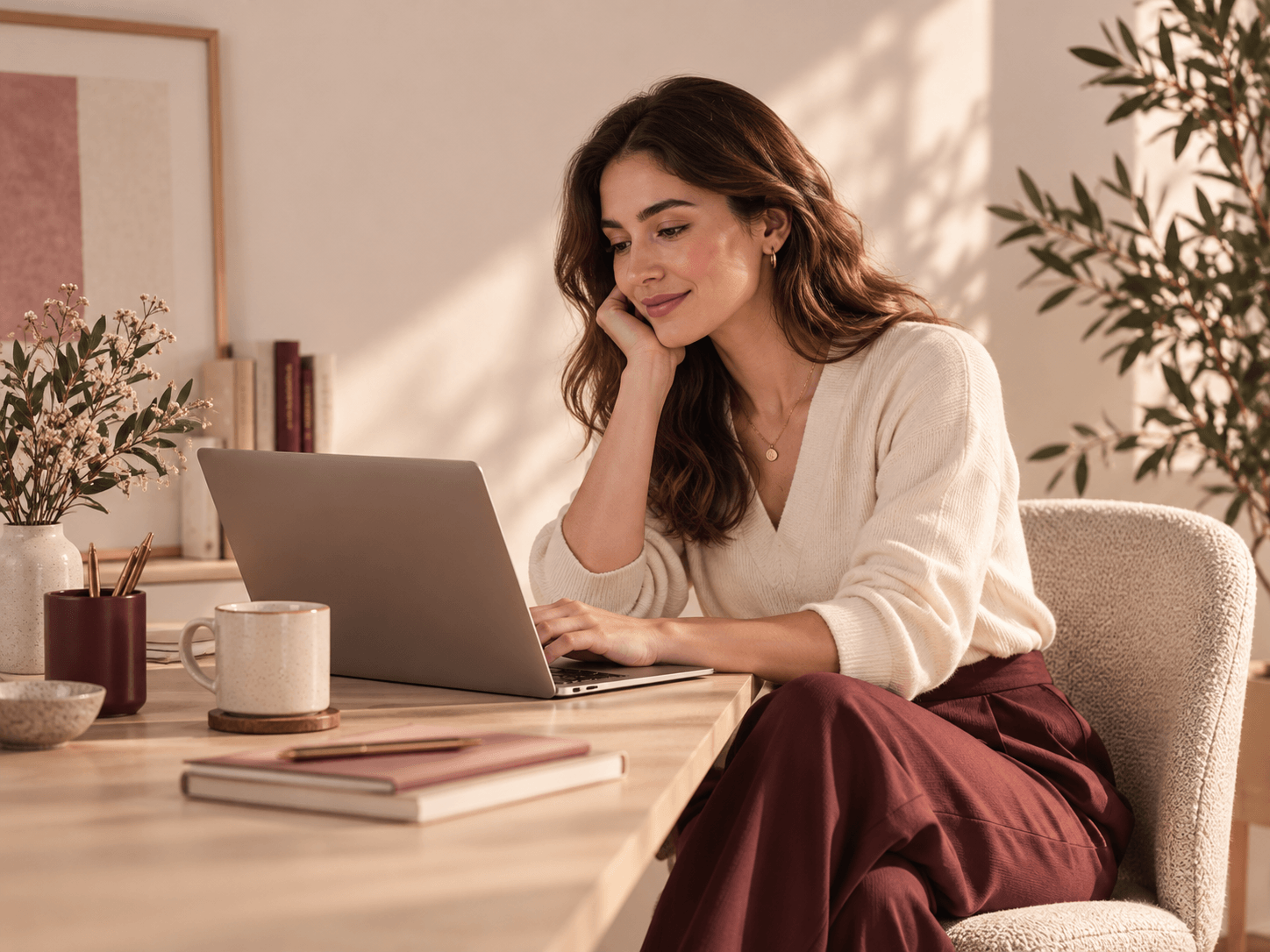 Emprendedora trabajando en su negocio desde su computador
